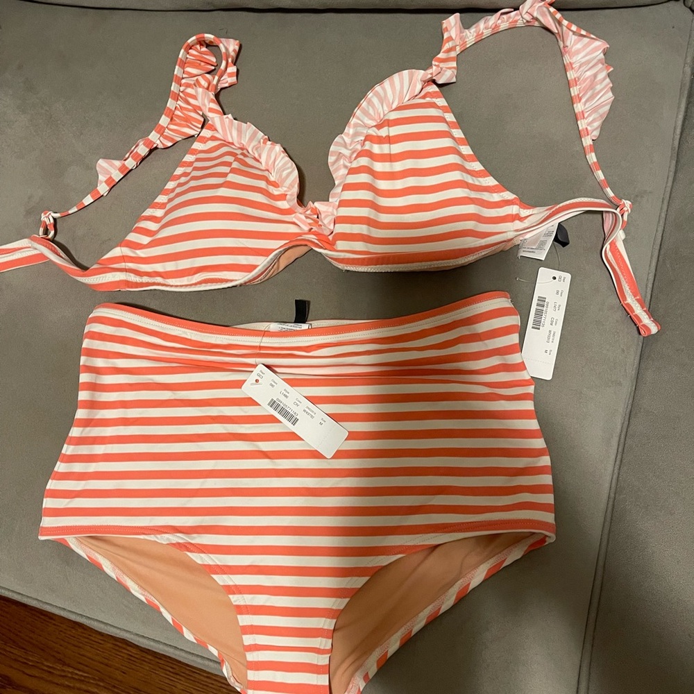 (NWT) J Crew high-waisted striped bikini, size M